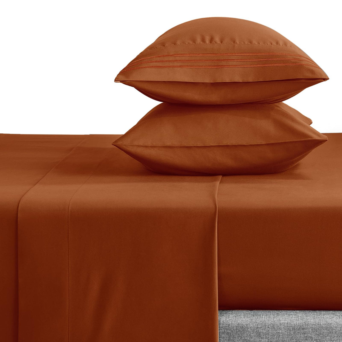 Cozylux Hotel Luxury King Bed Sheets Set - 1800 Series 4-Piece Embroidered Microfiber Burnt Orange Sheets, Double Brushed, 16' Deep Pocket, Soft And Wrinkle-Resistant, Burnt Orange