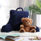 Nestl Cut Plush Striped Reading Pillow For Kids & Teens, Small Back Pillow, Back Support Pillow, Shredded Memory Foam Bed Rest Pillow With Arms, Navy Blue