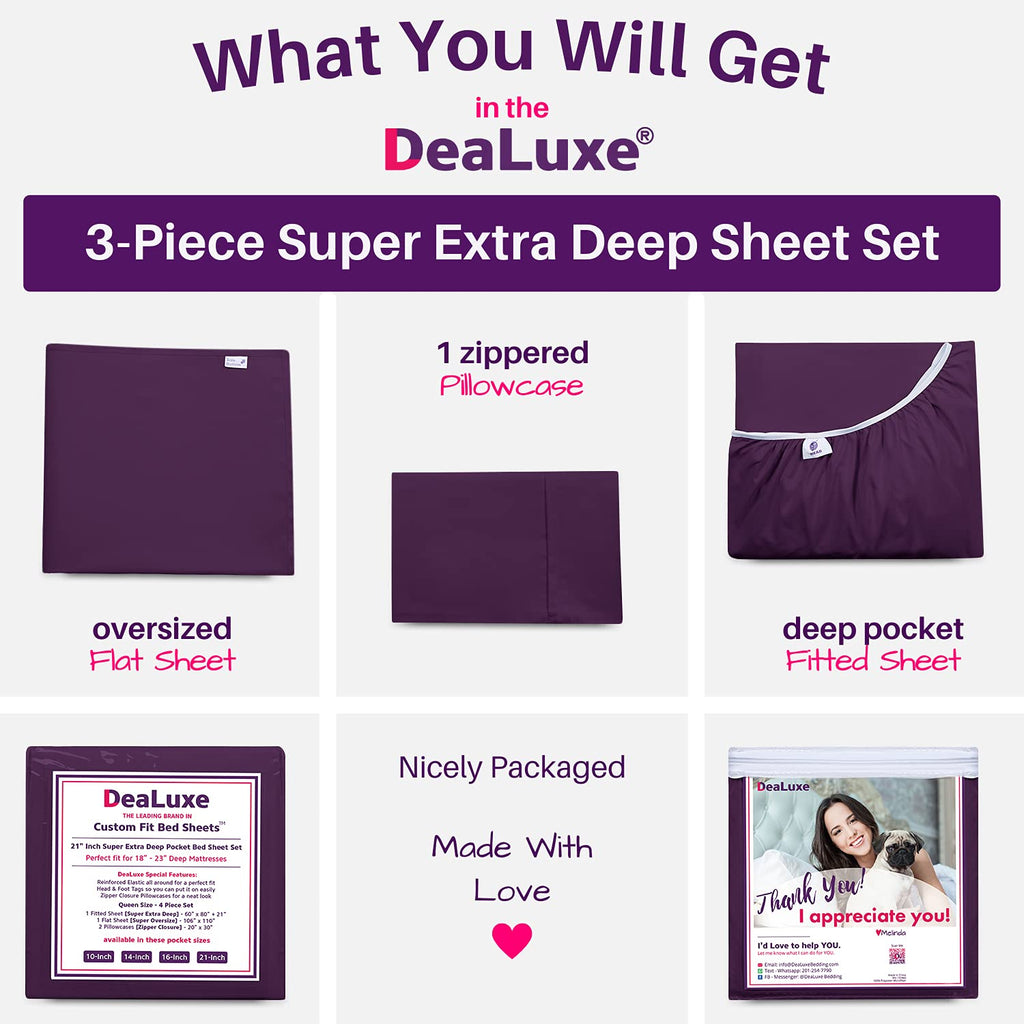 Dealuxe 21'' Sheet Set - Twin 3 Piece Set - Purple (Royal Grape)