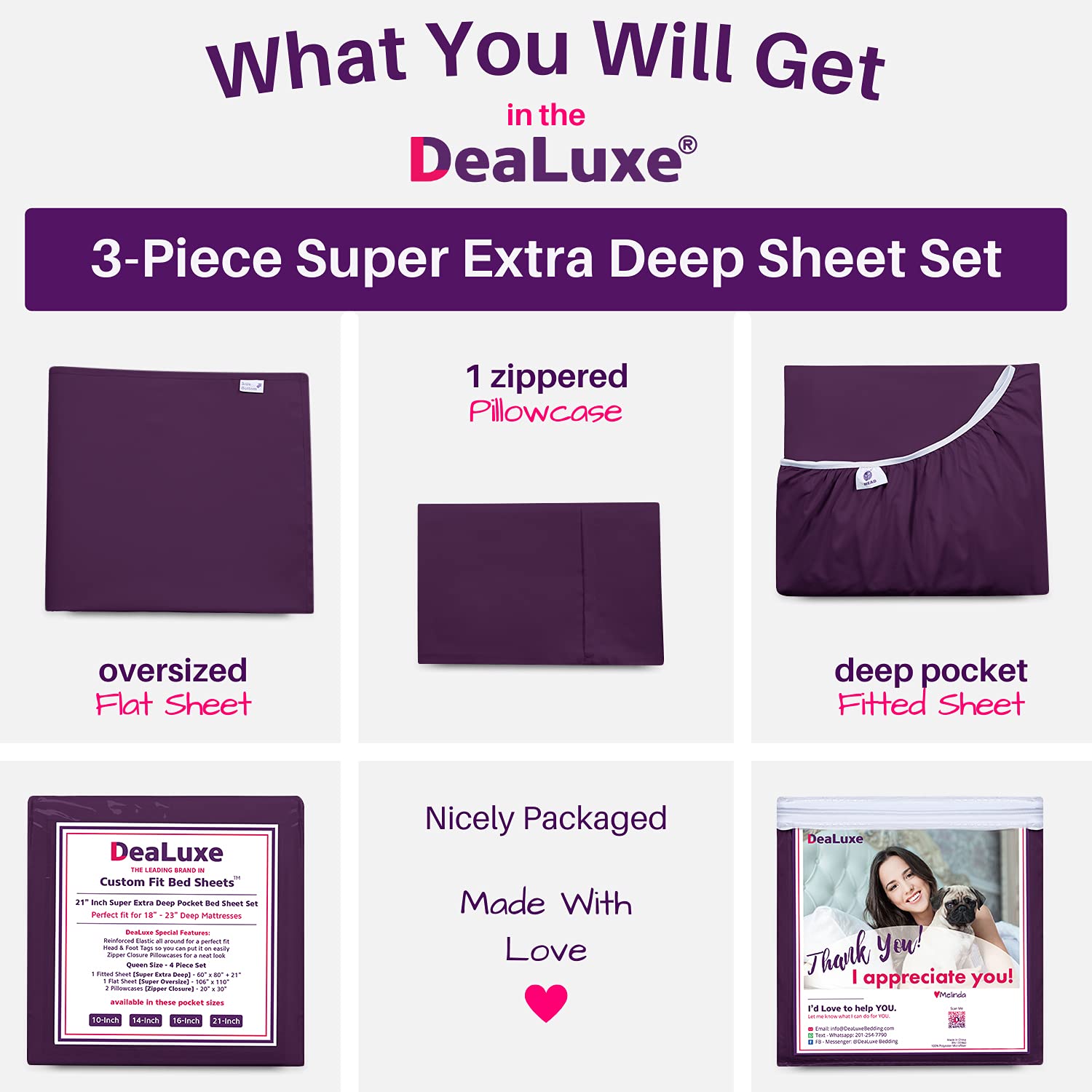 Dealuxe 21'' Sheet Set - Twin 3 Piece Set - Purple (Royal Grape)