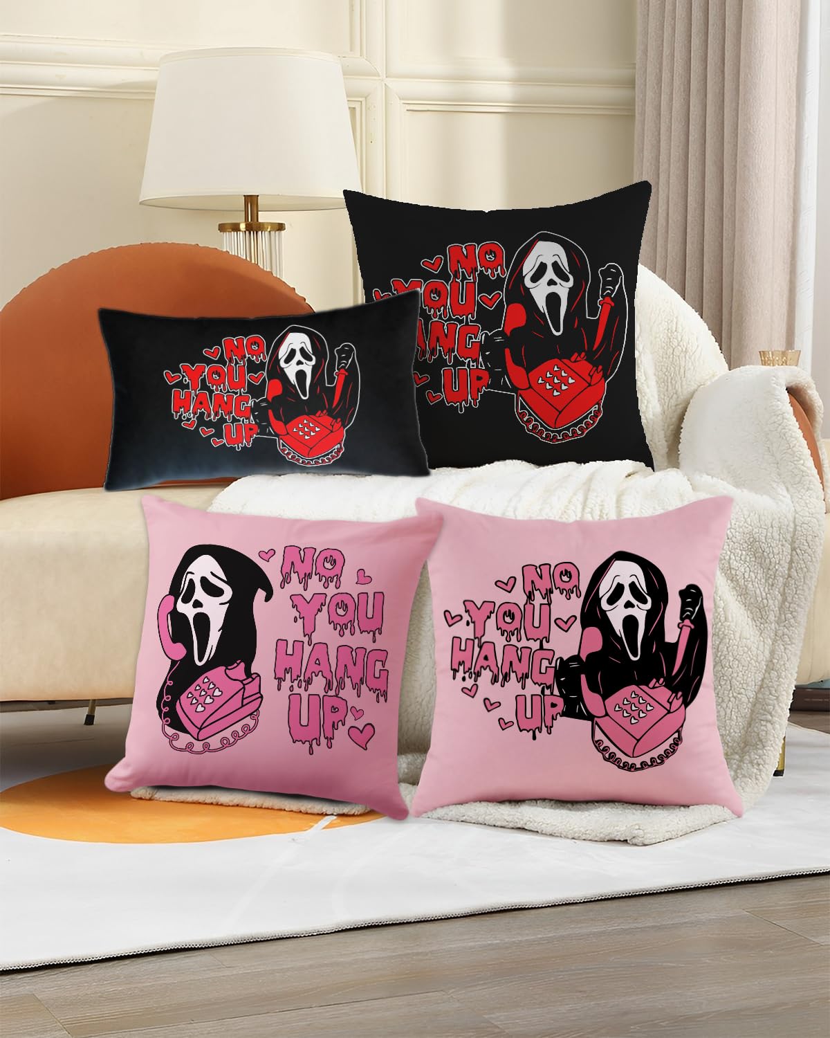 12X20 Inch Black Throw Pillow Cover - 'No You Hang Up' Funny Horror Ghost Design, Romantic Halloween Valentine'S Day Decor, Soft