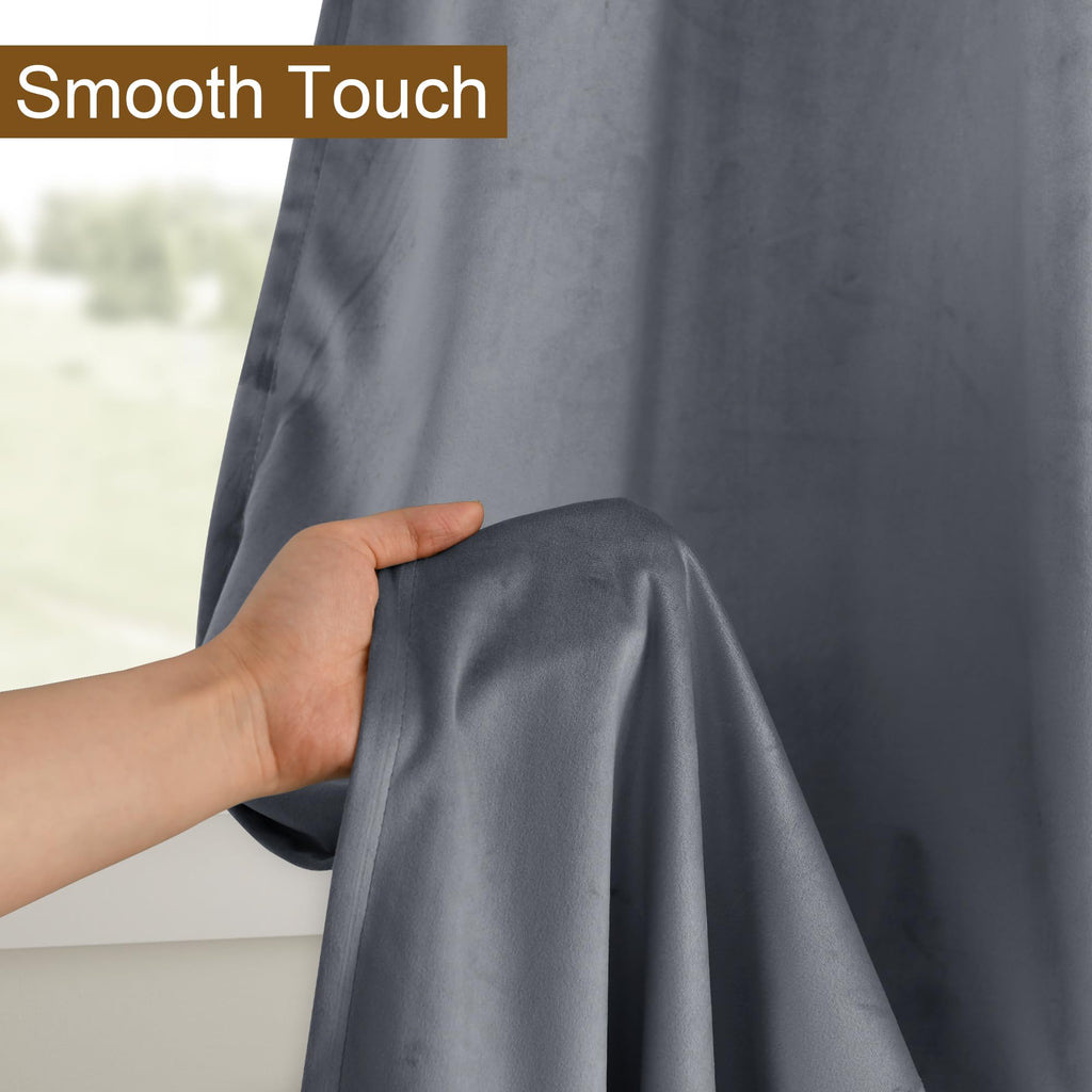 Dwcn Grey Velvet Curtains 96 Inches Long - Super Soft Tieable Grommet Blackout Thermal Insulated Curtain Panels, Window Drapes F