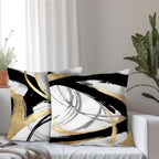 Supwhd Black White And Gold Pillow Covers, Abstract Black And Gold Pillow Covers 16X16 Set Of 2, Modern Boho Home Decor, Black A