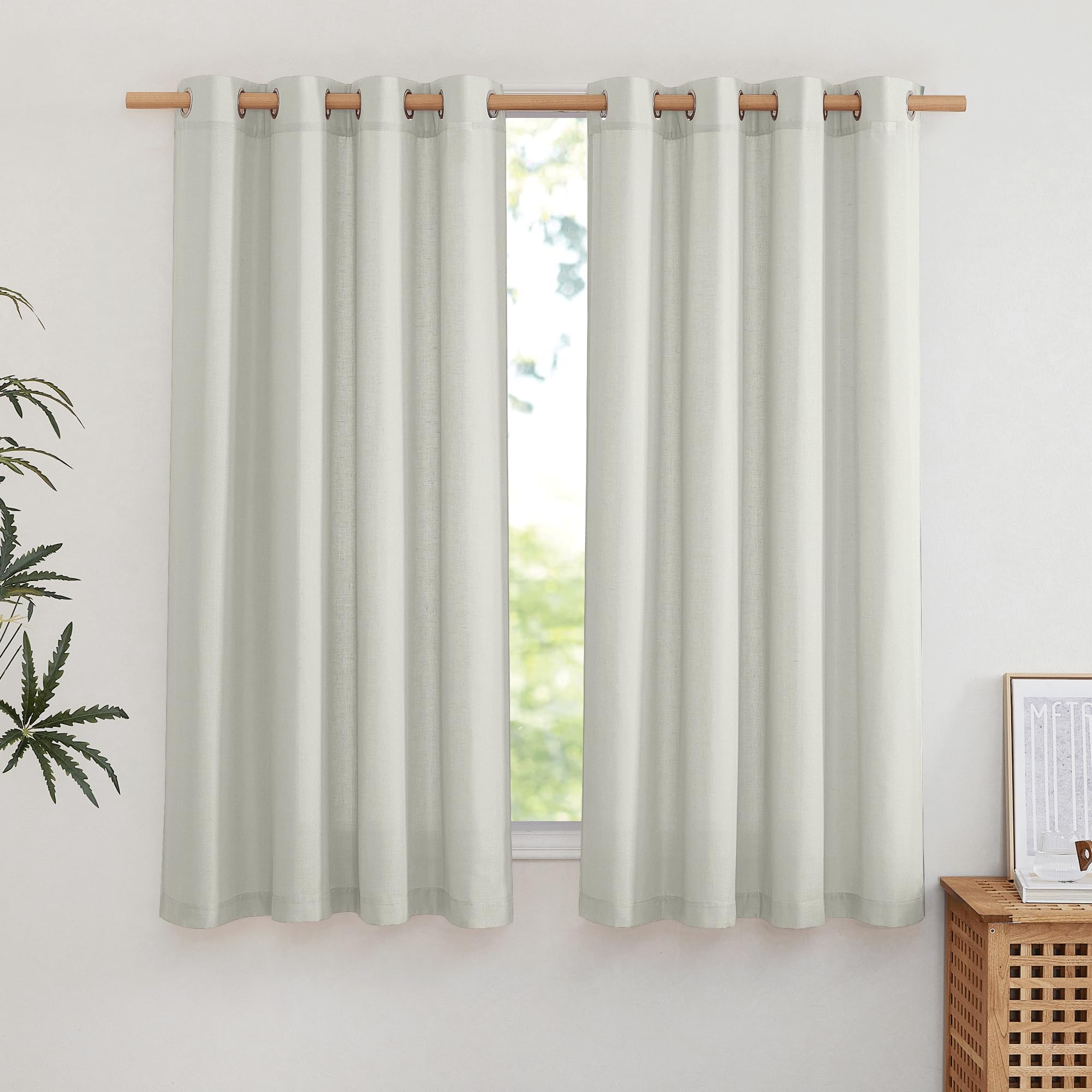 Nicetown Thick Linen Gray Curtains 63 Inches Long, Eyelet Top Privacy Assured With Light Filtering Drapes Flax Linen Blend Windo