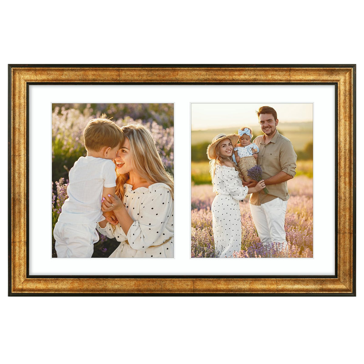 12x19 Frame Golden State Art, 12x19 Antique Gold Frame - White Mat for Double 8x10 ...