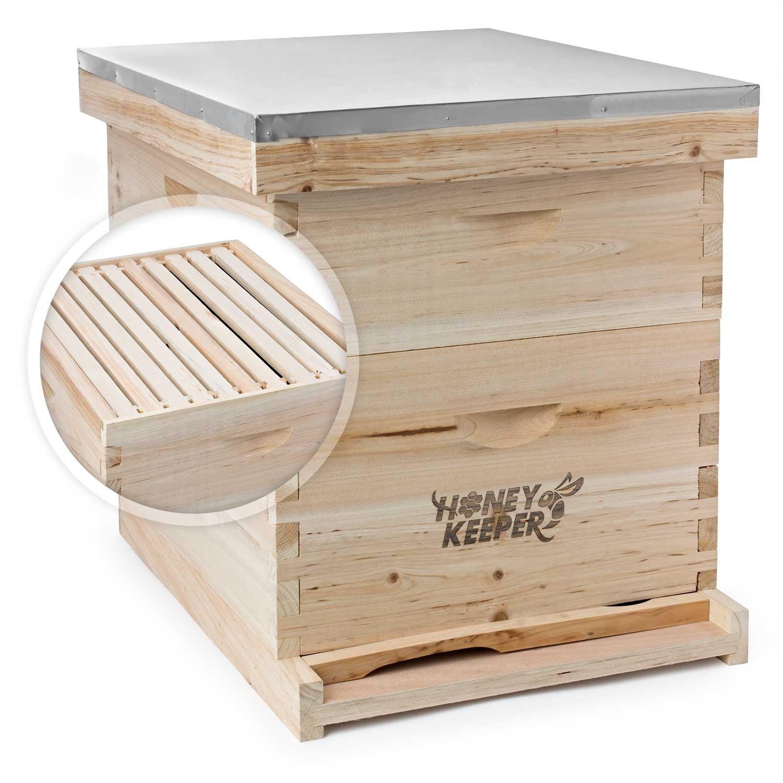 Honey Keeper Beehive 20 Frame Complete Box Kit (10 Deep And 10 Medium) With Metal Roof For Langstroth Beekeeping
