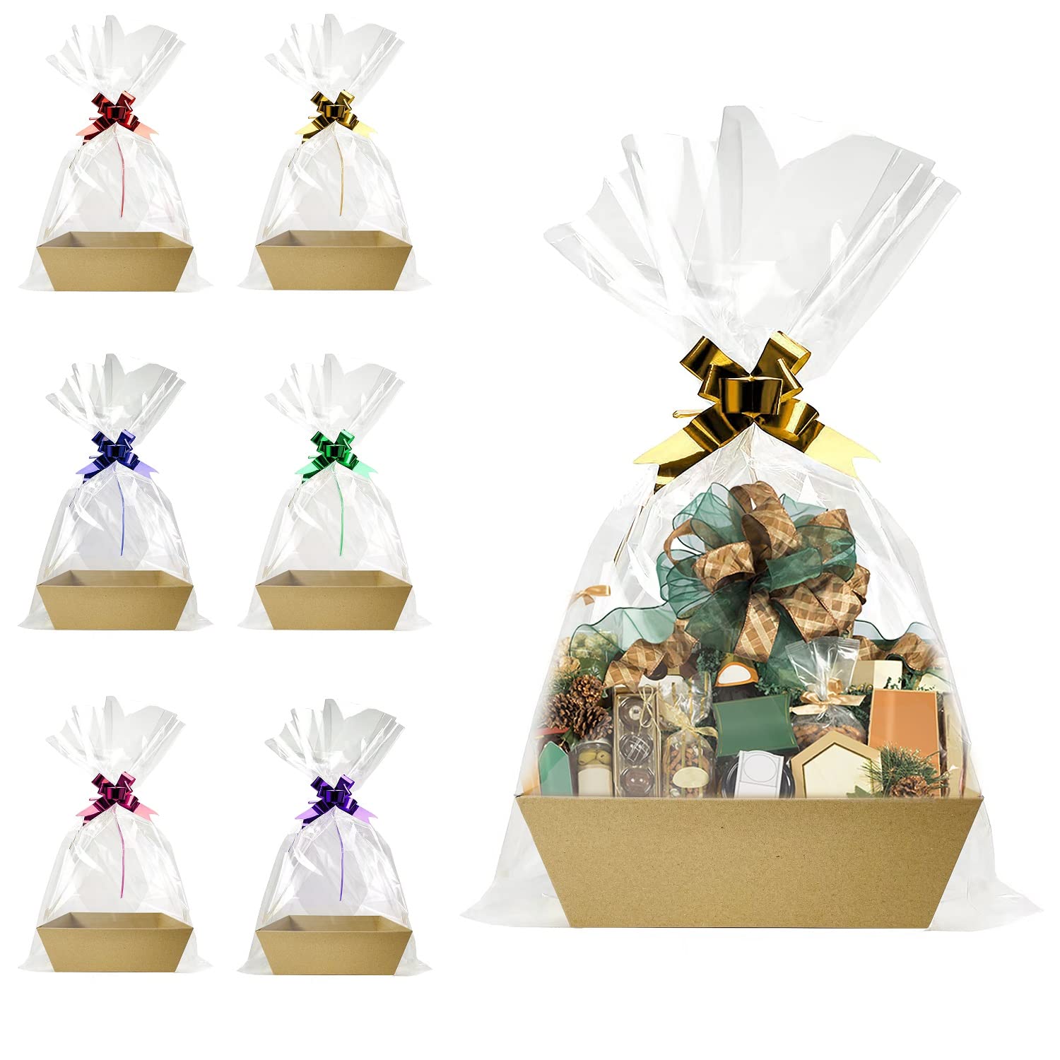 Baskets For Gifts Empty, 6 PCS Sturdy Diy Bulk Gift Basket Kraft Market Tray Cardboard Basket With Handles, Gift Basket Kit Supp