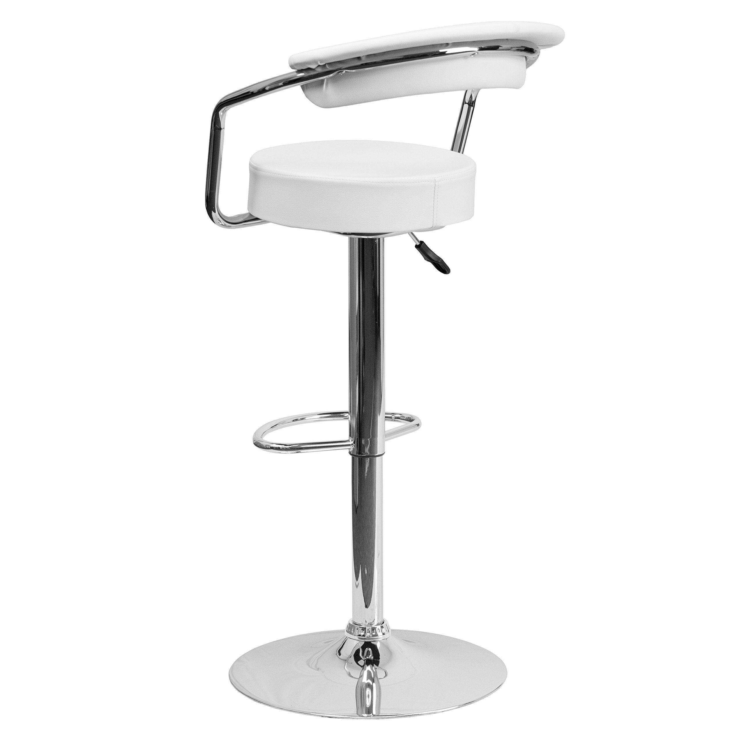 Flash Furniture Contemporary White Plastic Adjustable Height Barstool With Chrome Base - Thumbnail 2