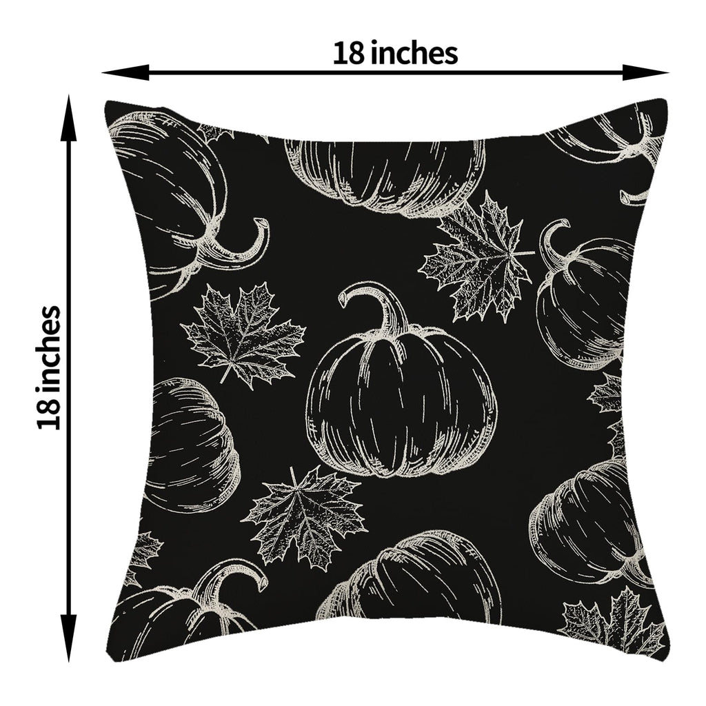 Fall Pillow Covers 18X18 Black Cream Pumpkin Decor Throw Pillows Case For Couch Maple Leaves Autumn Harvest Thanksgiving Farmhou