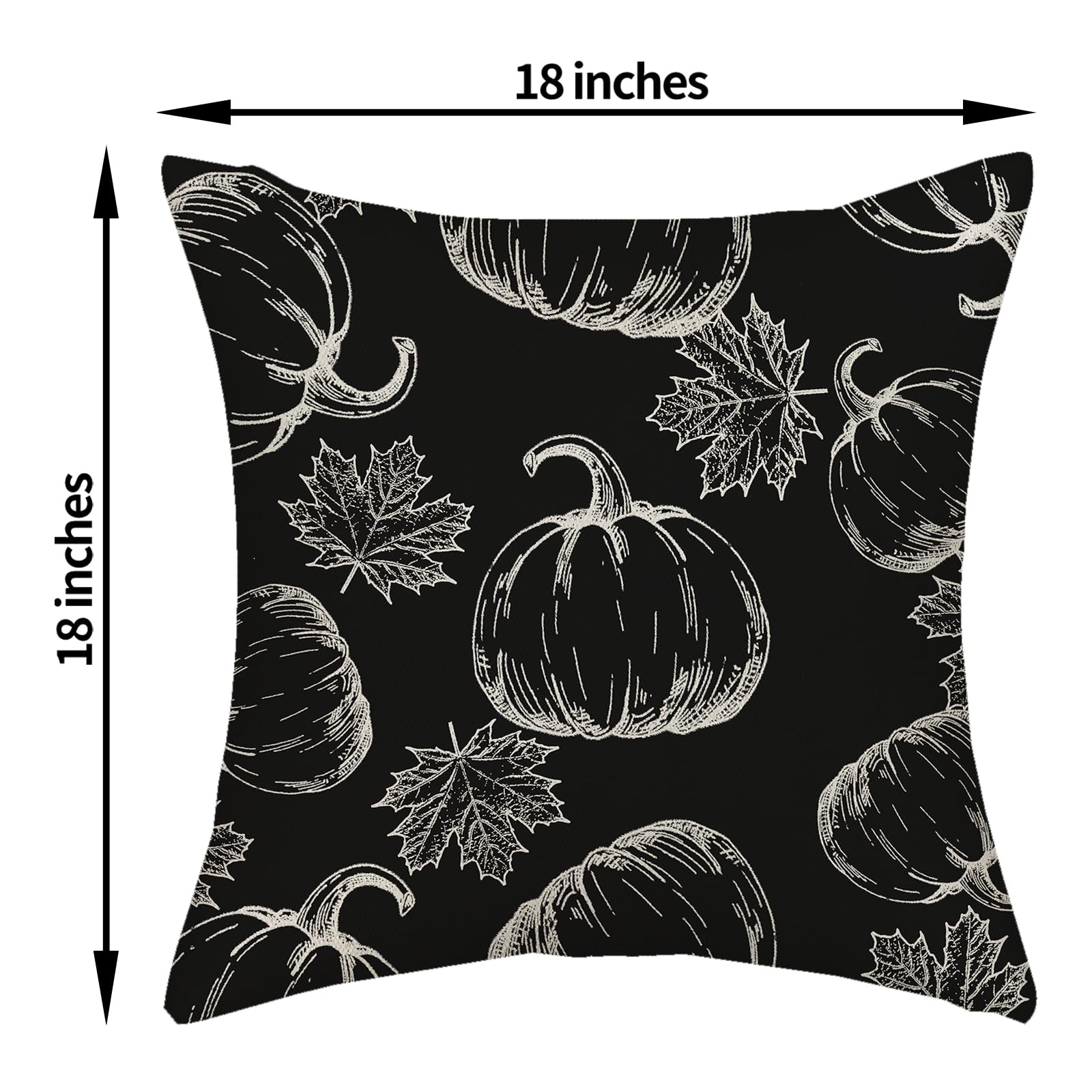 Fall Pillow Covers 18X18 Black Cream Pumpkin Decor Throw Pillows Case For Couch Maple Leaves Autumn Harvest Thanksgiving Farmhou