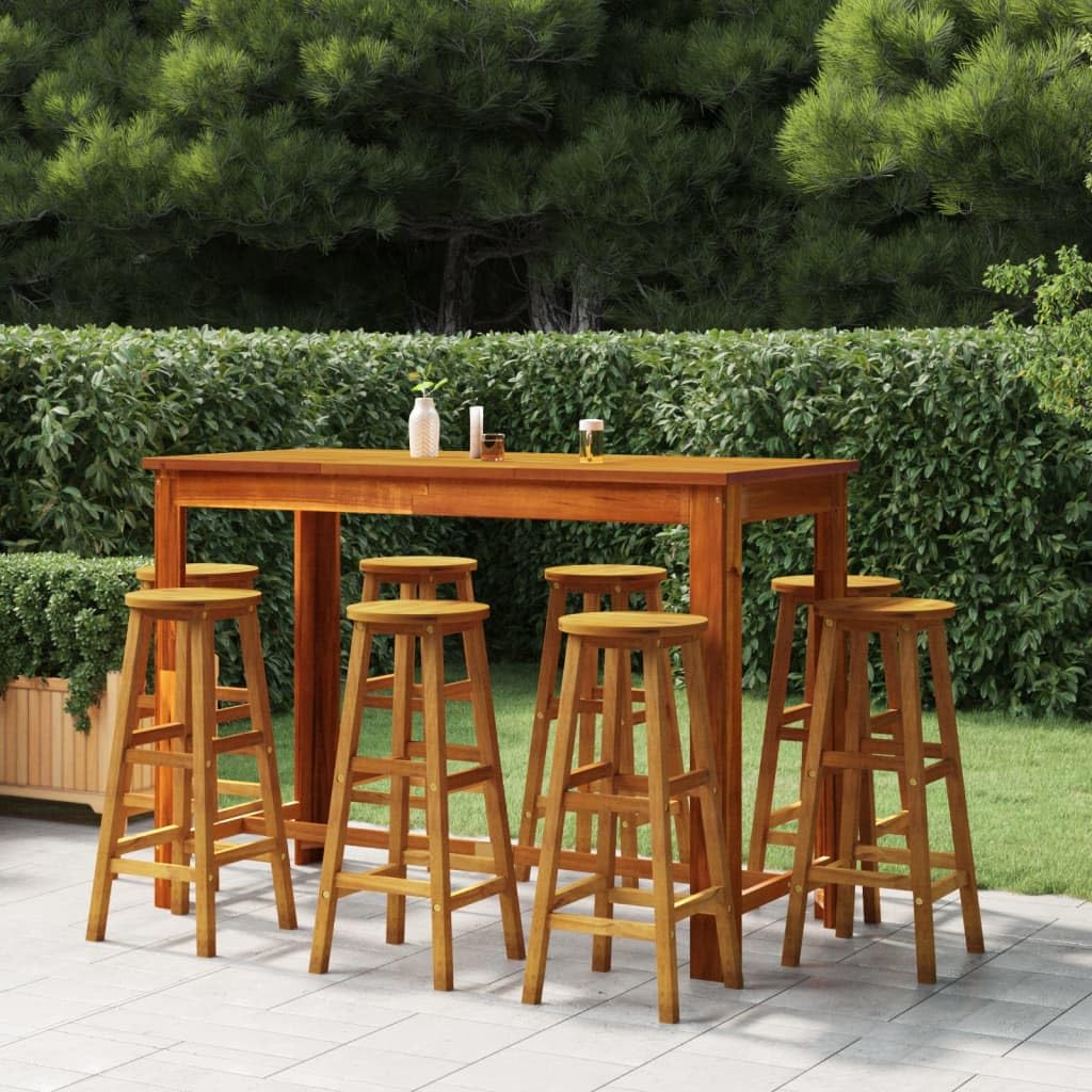 vidaXL 9-Piece Wood Table and Chair Set - Patio Bar Set Acacia Wood Design - Includes 8 Chairs and 1 Table - Ideal for Patio, Garden, Terrace - Easy-to-Assemble Outdoor Dining Furniture