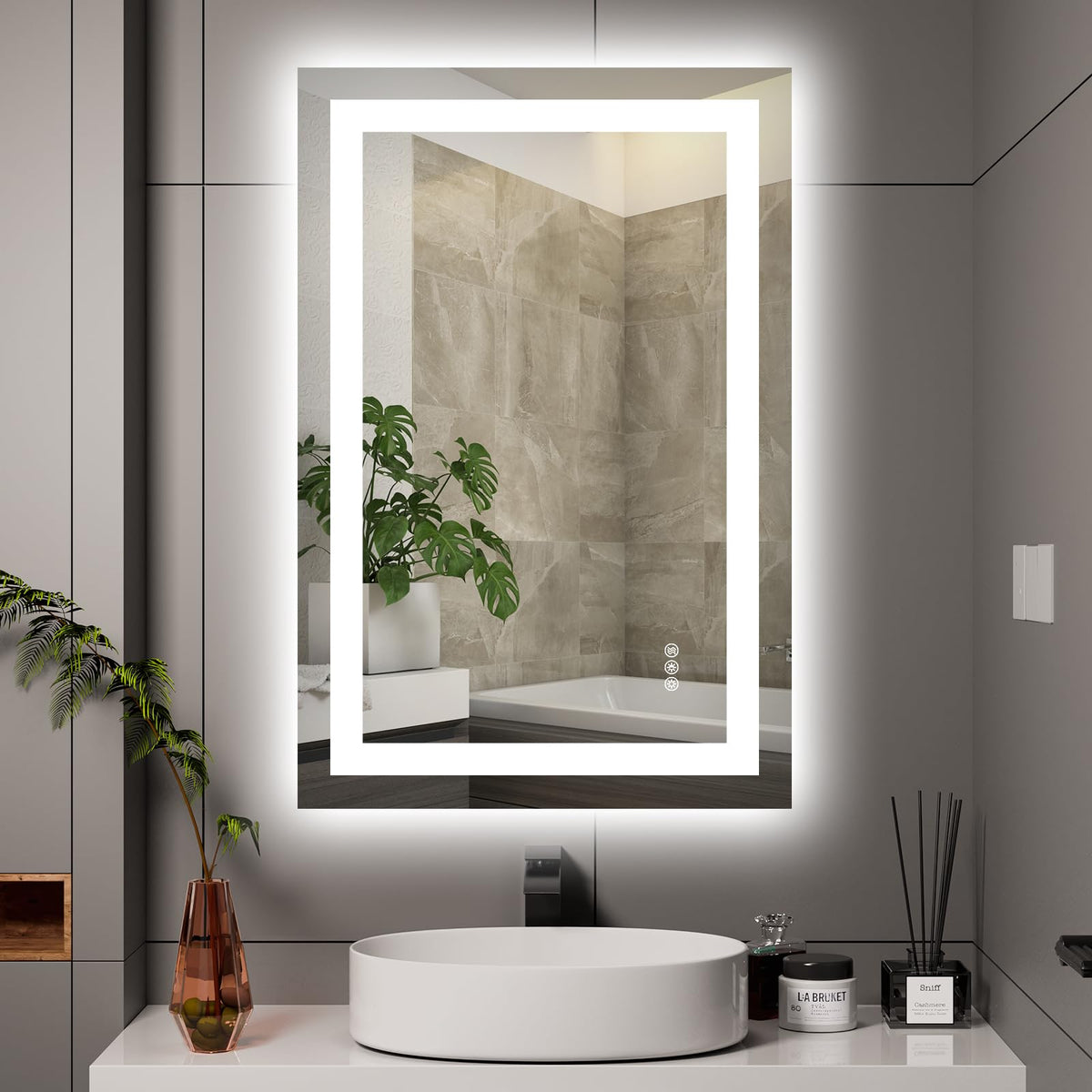 Hivone LED Bathroom Mirror with Lights 24''x 36'' Wall Vanity LED Mirror Stepless Dimmable,Double Front and Backlight,Anti-Fog,M