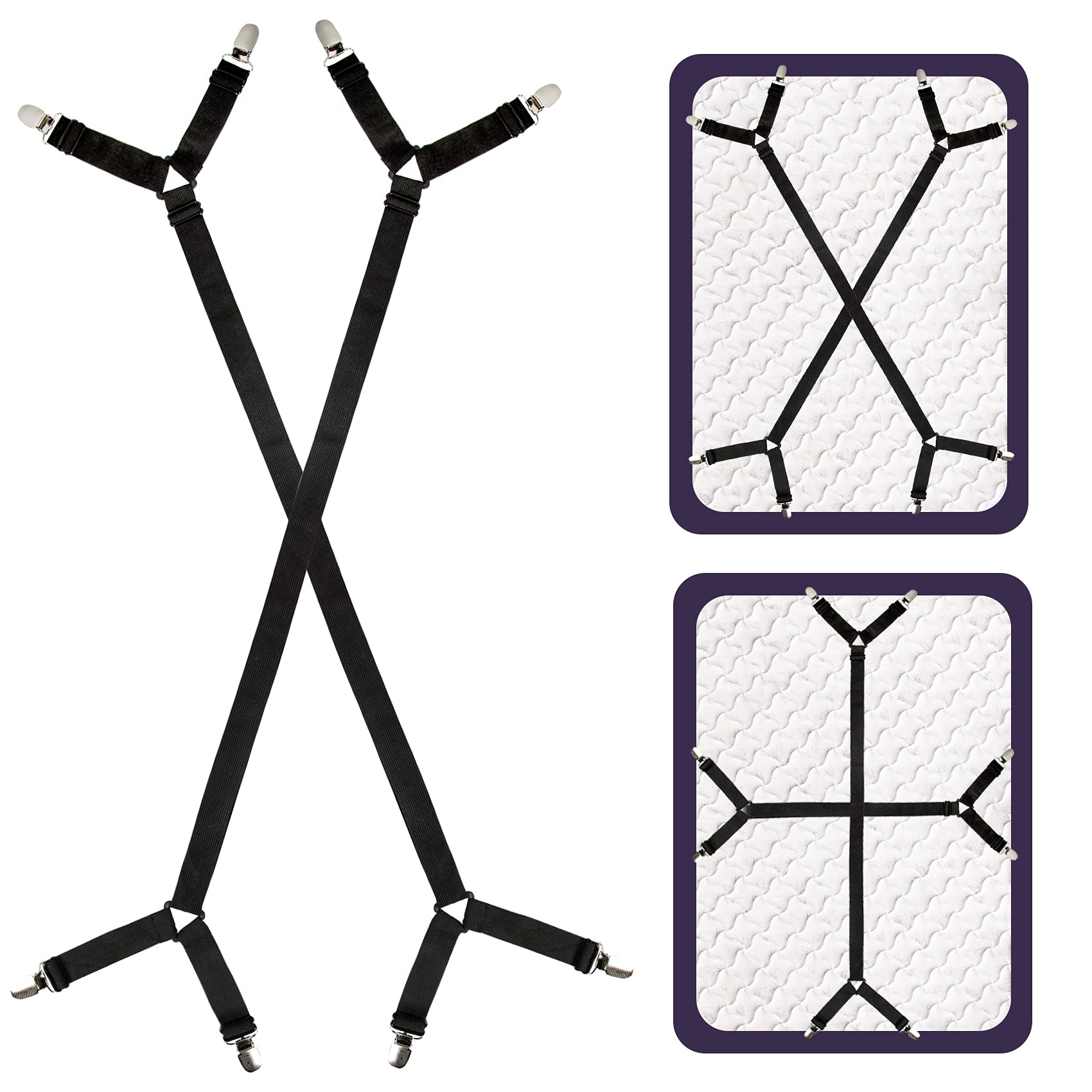 Attmu Bed Sheet Straps, 2 Pack Fitted Bed Sheet Fasteners Clips Adjustable Crisscross Bed Sheet Holder Straps For Corners Mattre