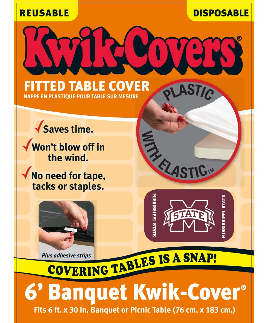 Collegiate Kwik-Covers Rectangle Plastic Table Covers, Bundle Of 2 (Mississippi State University, 6')