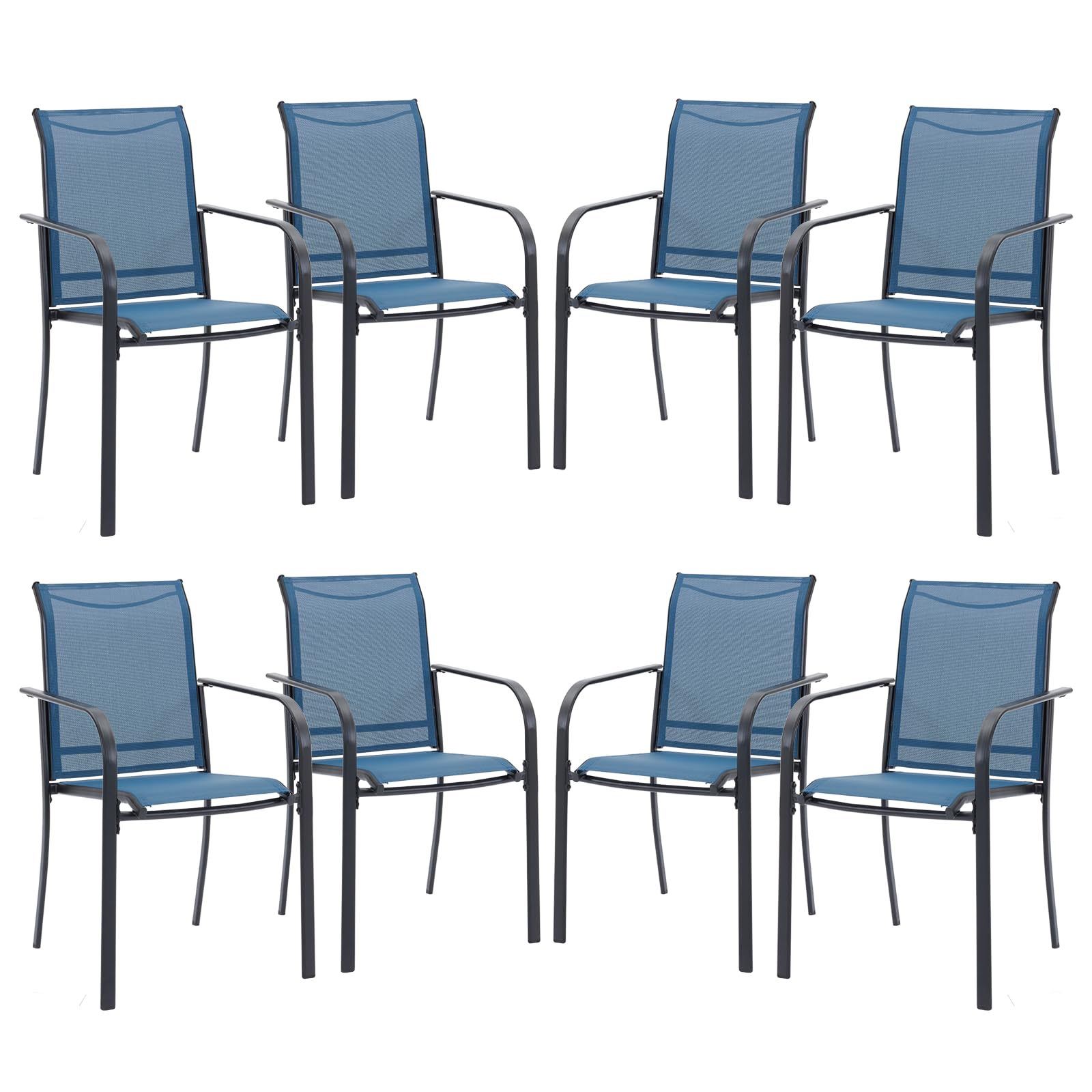 Vicllax Patio Stackable Dining Chairs Set For 8, Outdoor Metal Frame Dining Chairs For Front Porch Backyard Garden And Deck, Dar