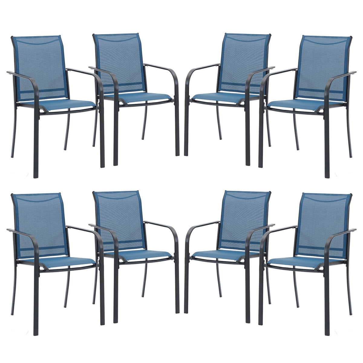 Vicllax Patio Stackable Dining Chairs Set For 8, Outdoor Metal Frame Dining Chairs For Front Porch Backyard Garden And Deck, Dar