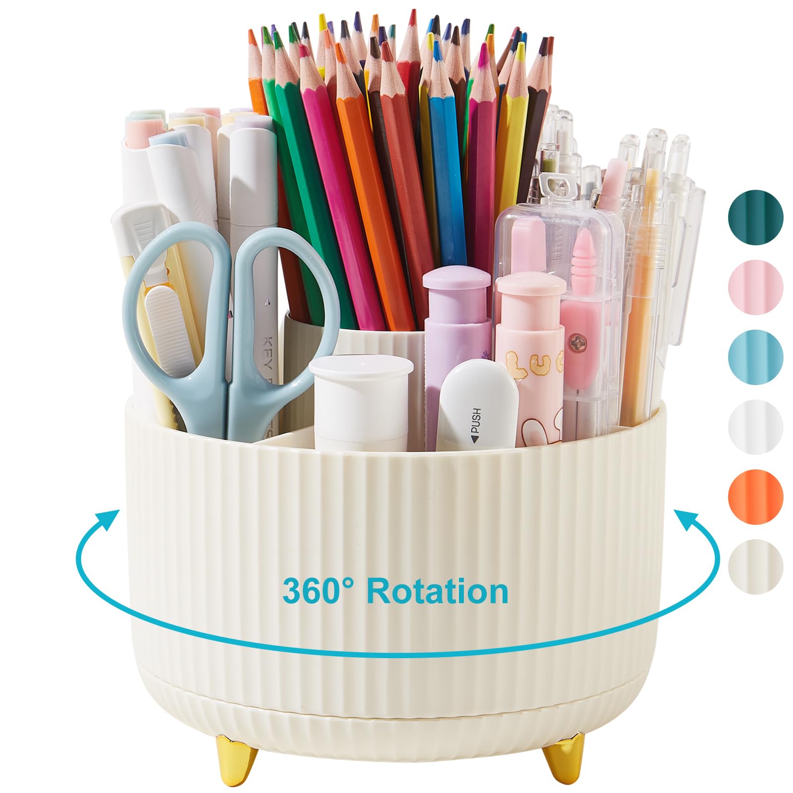 Lolocor Desk Pencil Pen Holder, 5 Slots 360 Degree Rotating Pencil Pen Organizers For Desk Desktop Storage Stationery Supplies O