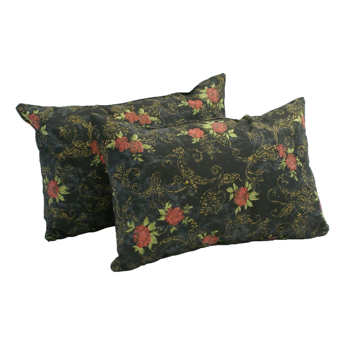 Blazing Needles Printed Throw Pillow, 11&quot; x 19&quot;, Midnight Rosebud 2 Count