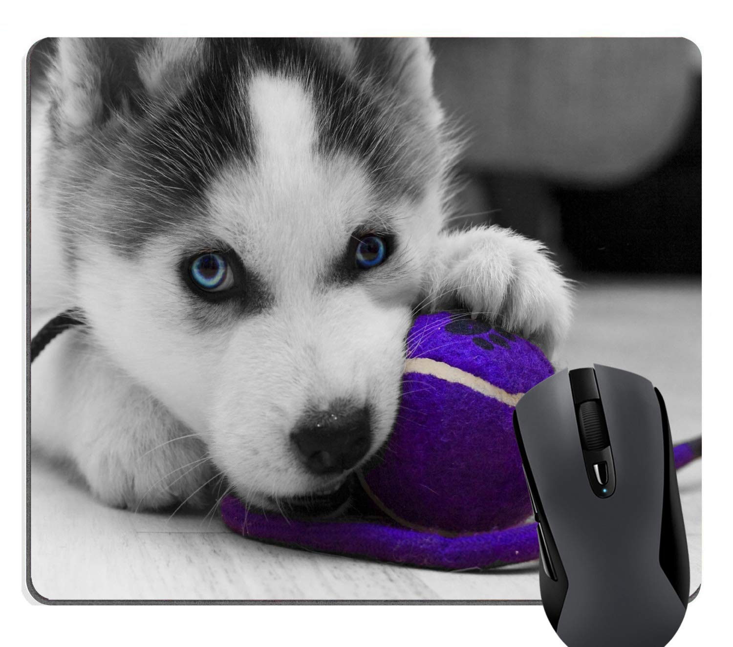 Knseva Siberian Husky Pup Playing With Purple Ball Mouse Pad Cute Large Mouse Pads Custom