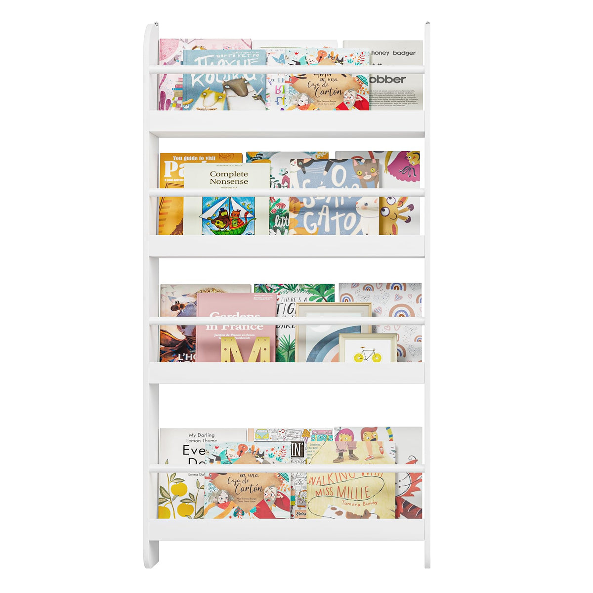 FOTOSOK Kids Bookshelf, 4Tier Wall Mount Book Shelf for Kids Rooms