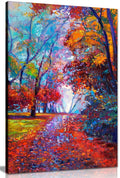 Abstract Contemporary Painting Autumn Forest Canvas Wall Art Picture Print (18x12in)