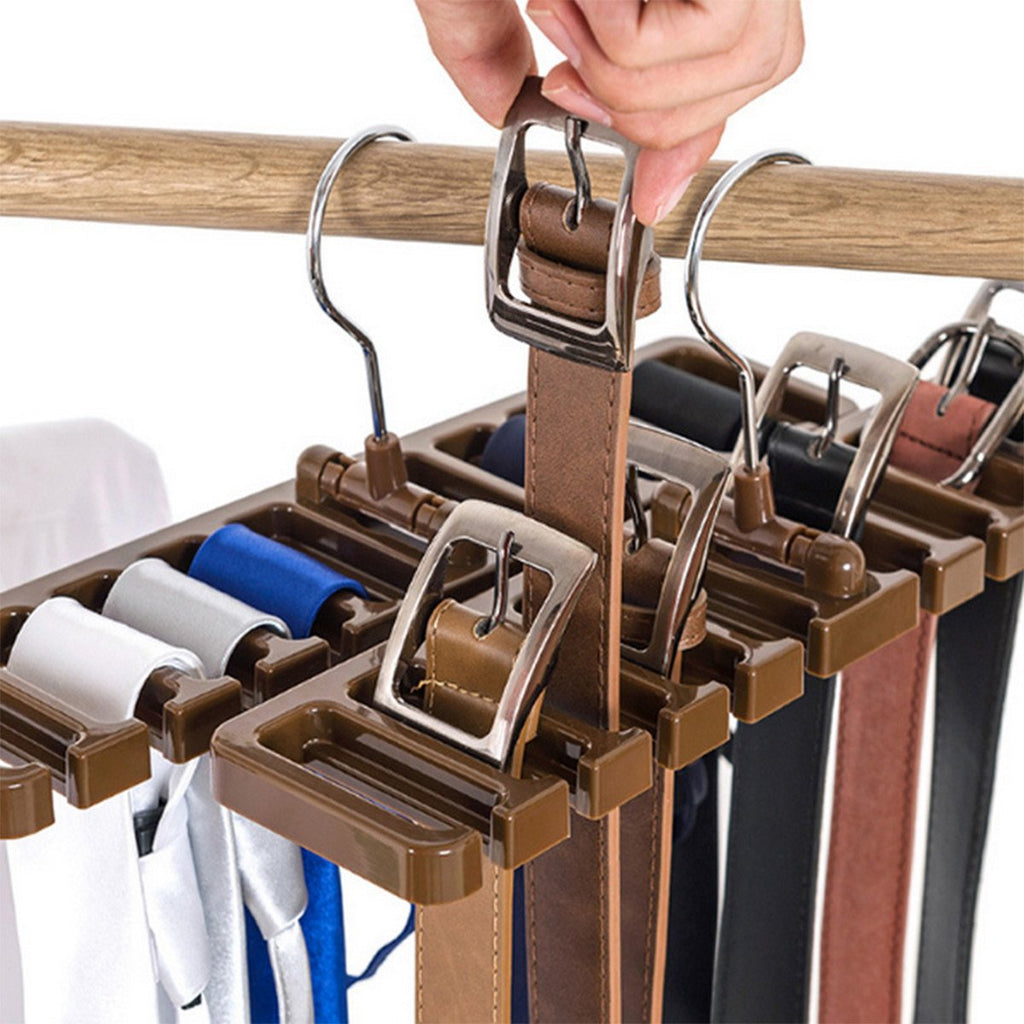 DayCount® Brown Tie Belt Organizer Rack - Pack of 2 Multifunction Rotating Scarf Hanger for Closet Storage - 12 x 2.87 x 0.55 inch