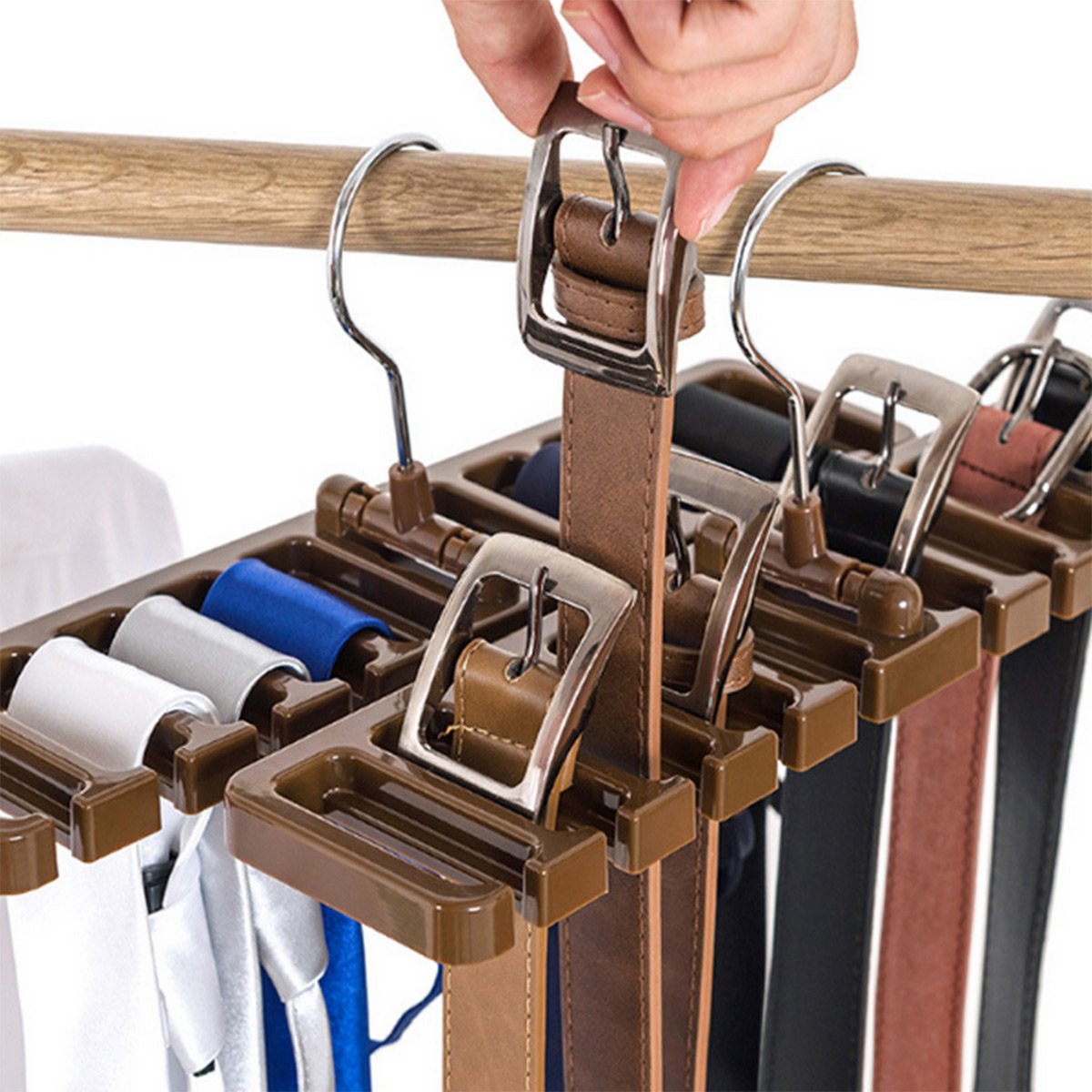 DayCount® Brown Tie Belt Organizer Rack - Pack of 2 Multifunction Rotating Scarf Hanger for Closet Storage - 12 x 2.87 x 0.55 inch