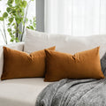 Quafoo Burnt Orange Decorative Lumbar Velvet Throw Pillow Covers 12X20 Inch Set Of 2 With Zipper Luxury Soft Solid Rectangle Cus