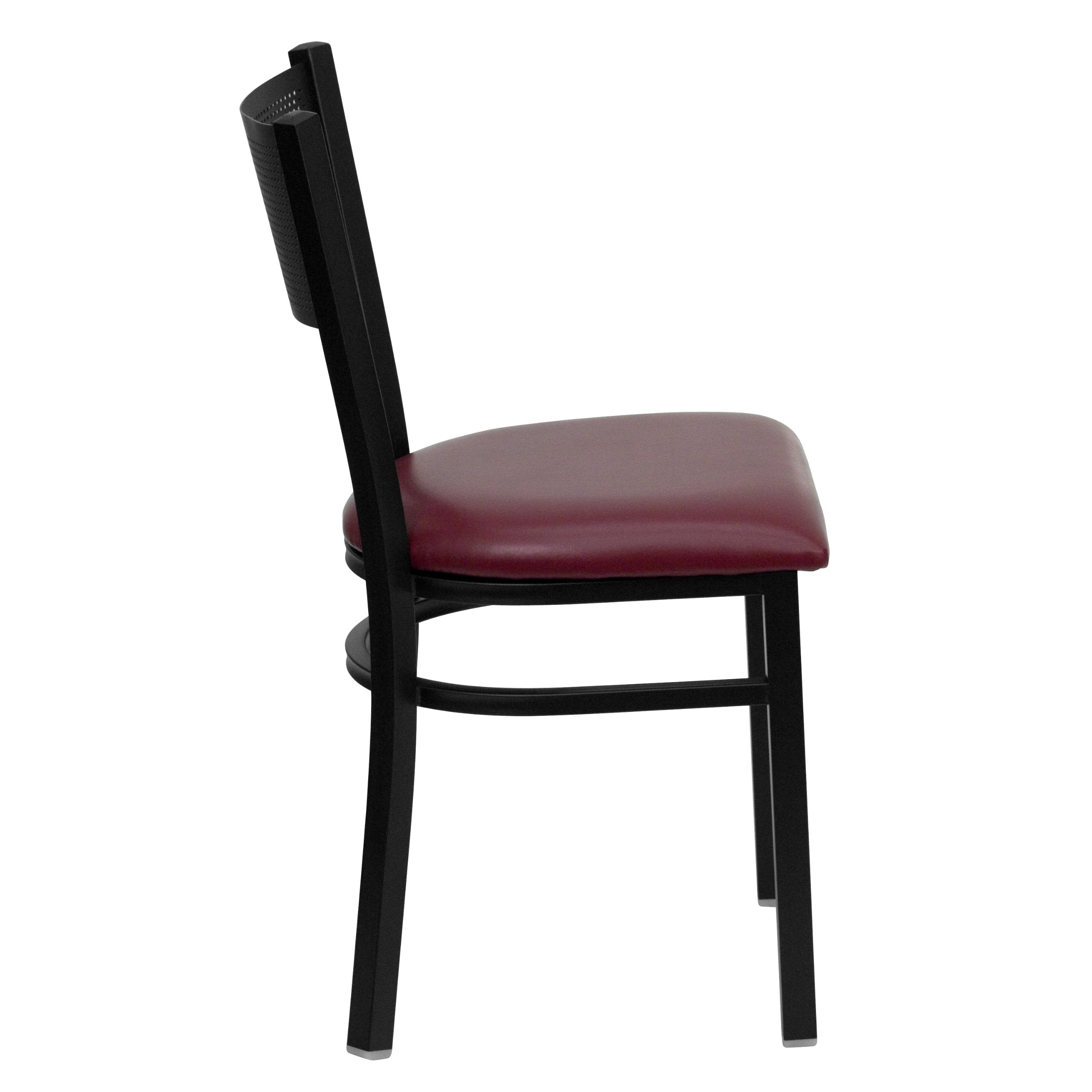 Flash Furniture Hercules Series Black Grid Back Metal Restaurant Chair - Burgundy Vinyl Seat