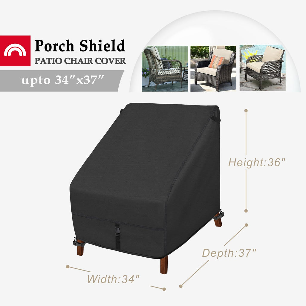 Porch Shield Patio Chair Covers - Waterproof Outdoor Lounge Deep Seat Adirondack Chair Cover 4 Pack - 34W X 37D X 36H Inch, Black