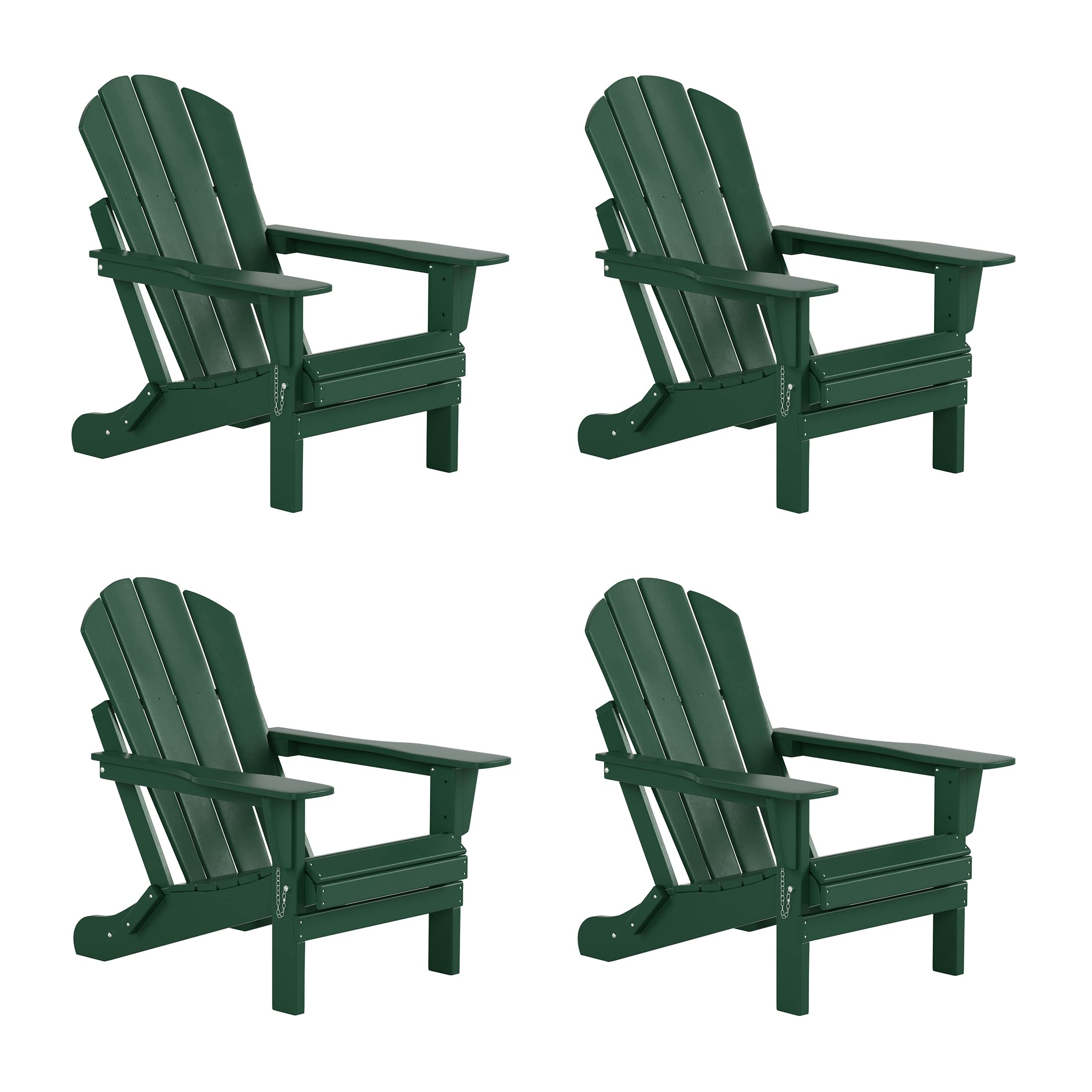 Westintrends Outdoor Adirondack Chairs Set Of 4, Plastic Fire Pit Chair, Weather Resistant Folding Patio Lawn Chair For Outside Deck Garden Backyardf Balcony, Dark Green