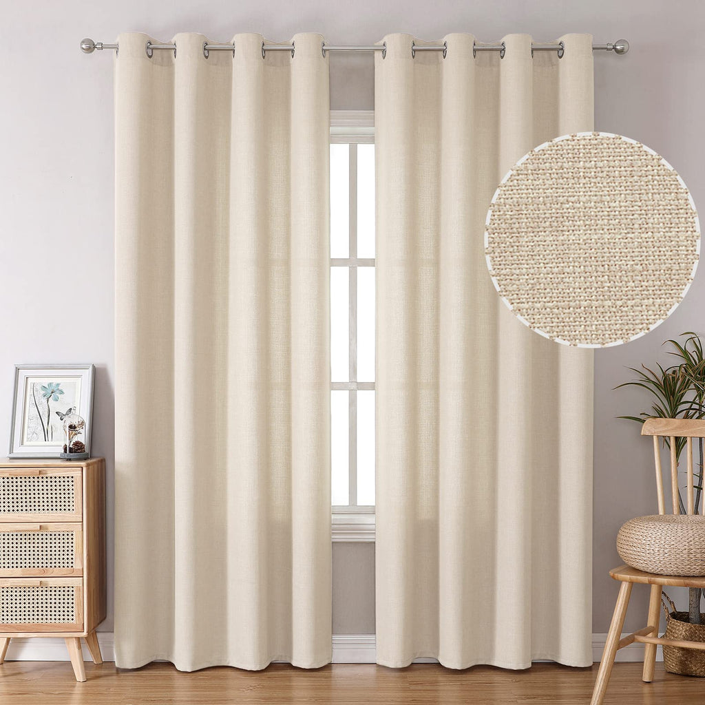 Bgment Natural Faux Linen Curtains For Bedroom, Grommet Thick Linen Semi Sheer Drapes Light Filtering Privacy Window Treatments Curtains For Living Room, Set Of 2 Panels, 52 X 95 Inch, Light Beige