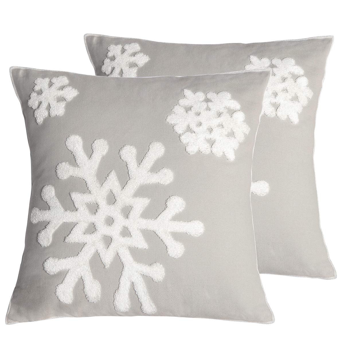 Afirmly 18X18,Cotton Christmas Blessing Throw Pillow Cover For Bed Sofa Cushion Car Snowflake Embroideried Pillowcases,1Pair Gre