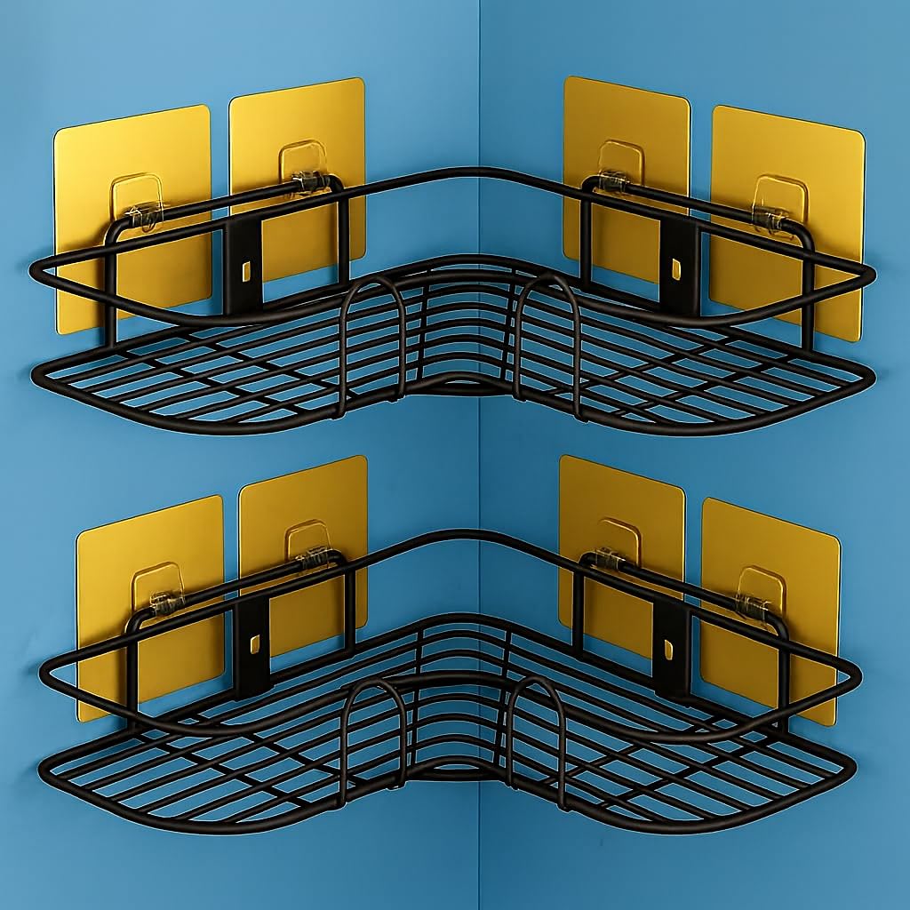 Dangfly Self Adhesive Bathroom Organizer Shelf | No Drill Wall Mounted Rack & Shelf (2 Pcs Corner)