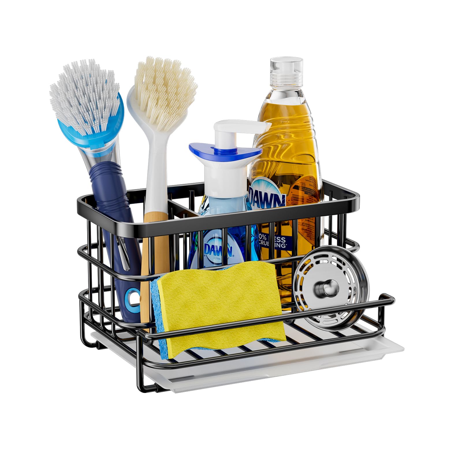 Hapirm Kitchen Sink Organizer, Sus304 Stainless Steel Rustproof Multifunctional Sink Caddy With Sponge Holder And Drain Tray For