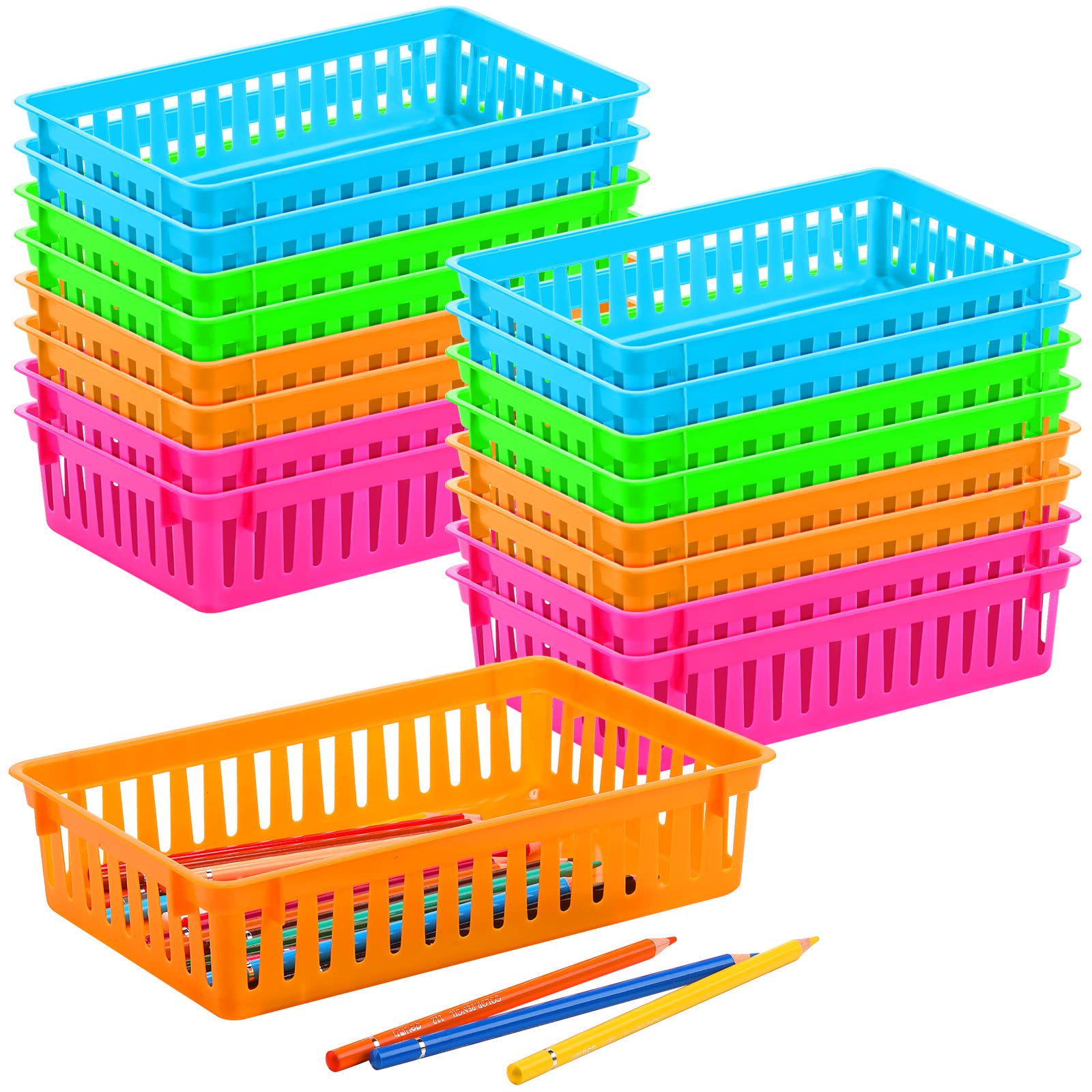 16 Pcs Classroom Storage Baskets Classroom Pencil Organizer Bins Plastic Book Baskets For Classroom Library Plastic Storage Bask