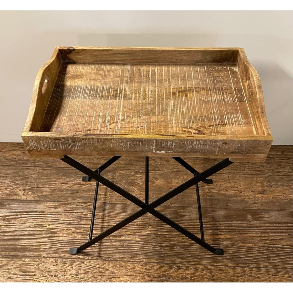 HomeRoots Black Mango Wood and Iron Modern Farmhouse Literal Tray Table