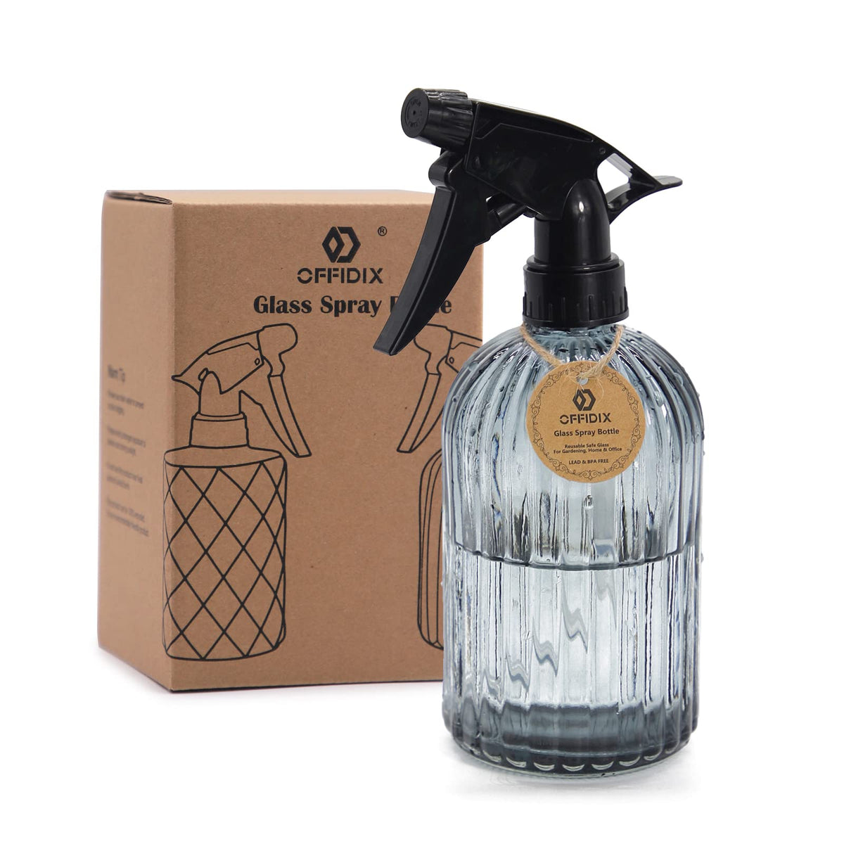 Offidix Glass Spray Bottle, Garden Plants Indoor Plant Mister With Adjustable Nozzle, 0.4L/13.5Oz Pressure Watering Can Handheld