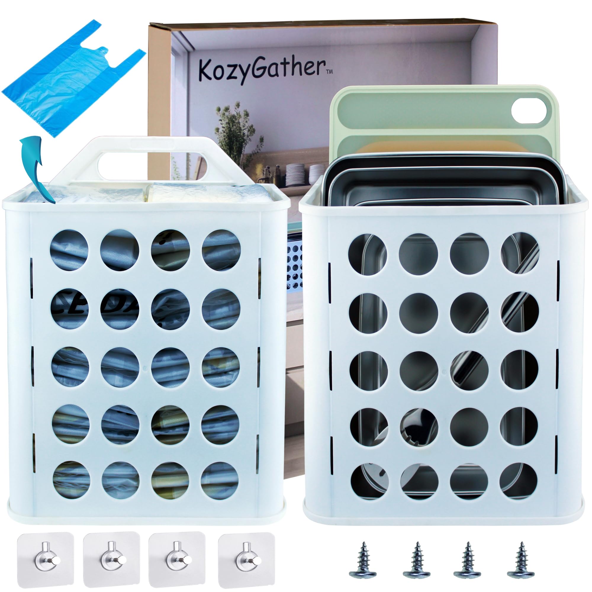 Kozygather Plastic Bag Holder (2Sets/Pack) Grocery Bag Holder Dirty Clothes Basket And Kitchen Organizer.
