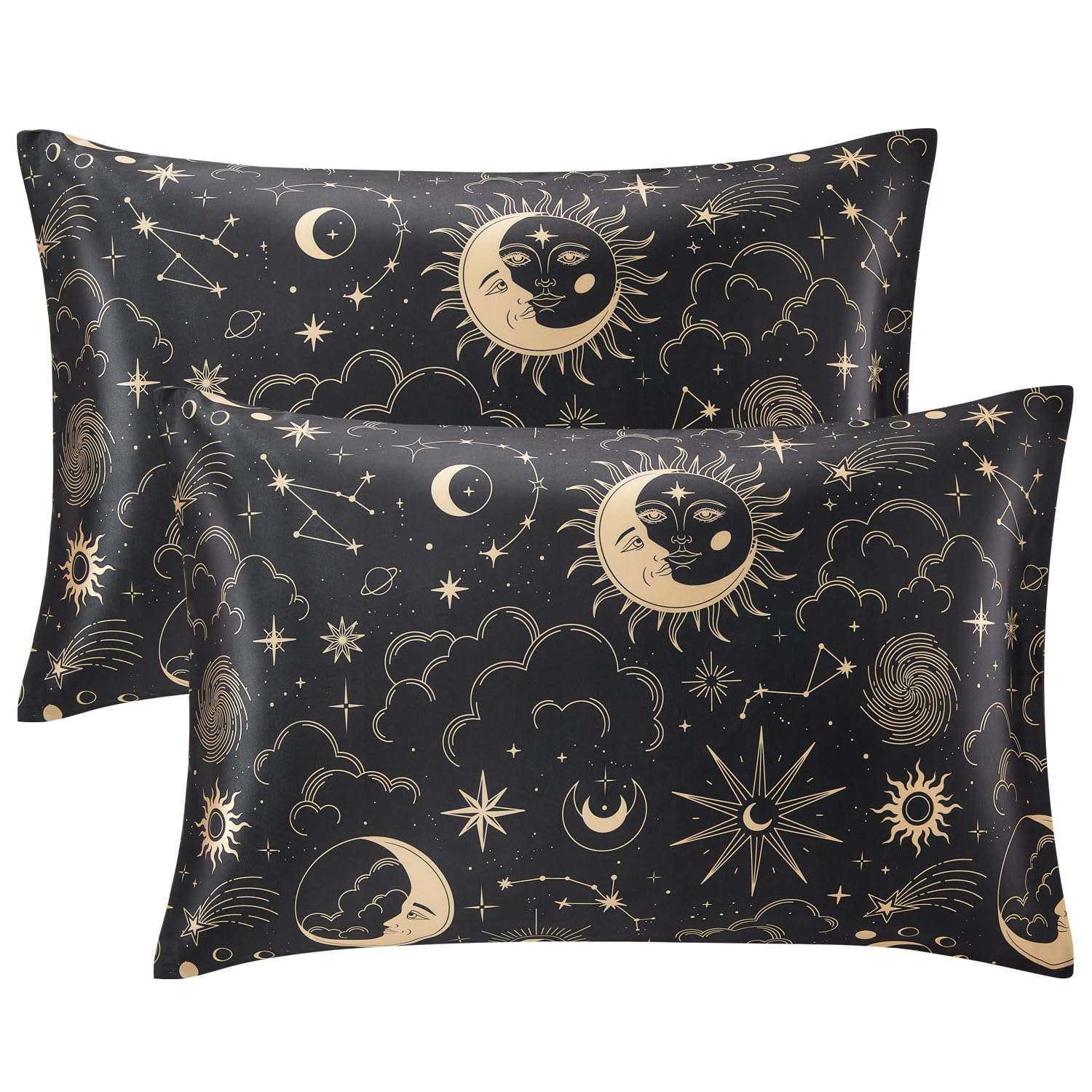 Exq Home Satin Pillowcase For Hair And Skin - Black Printed Silk Pillowcase 2 Pack 20X26 Inches - Standard Satin Pillow Cases Se