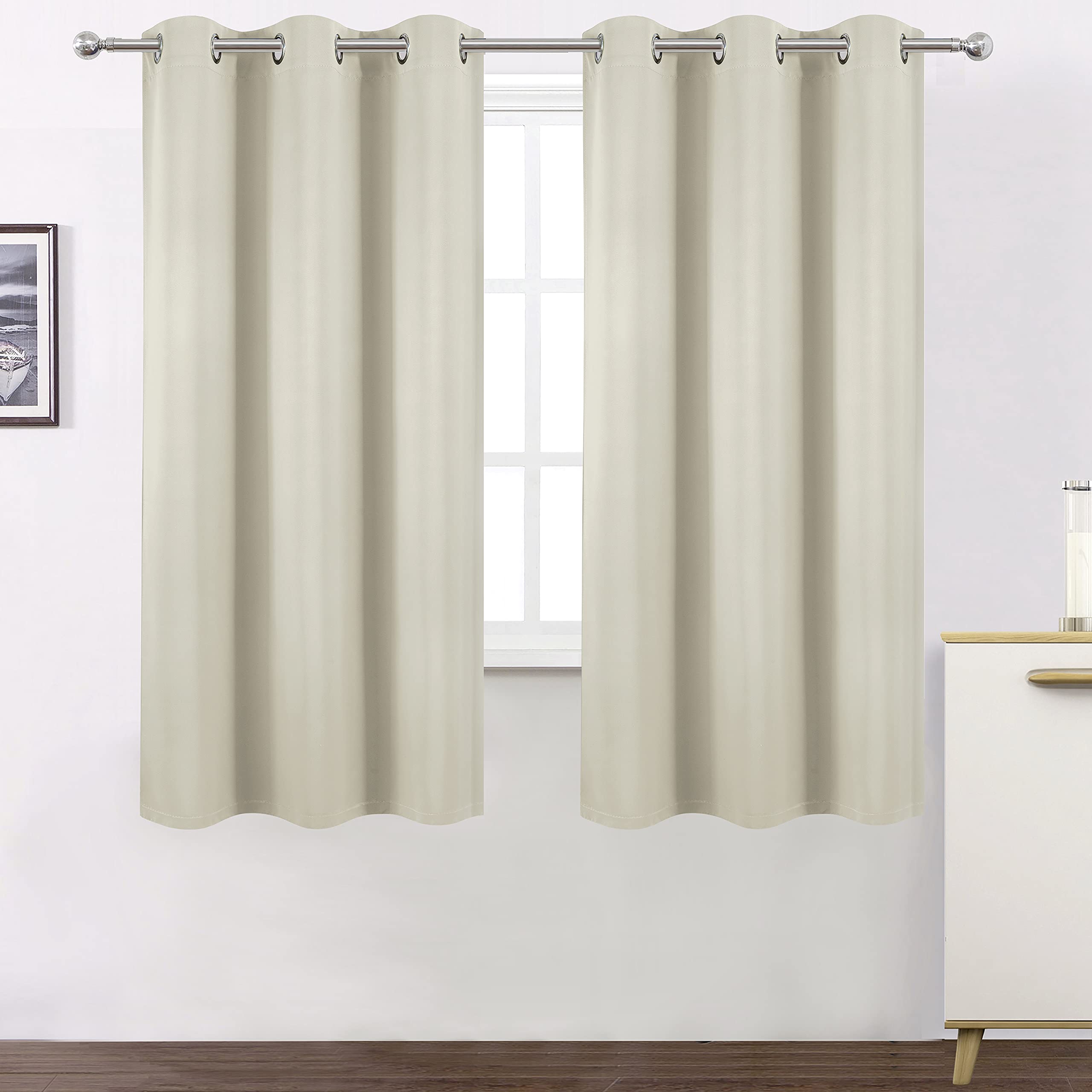 Lemomo 100% Blackout Curtains 40 X 63 Inch/Light Beige Curtains 2 Panels With Black Liner/Double Layer Full Room Darkening Bedro