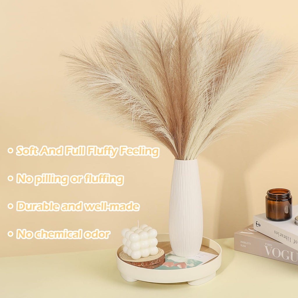 Septcat 30 Pcs Pampas Grass Decor 21.7'' Fluffy Faux Short Brown Pampas Grass Artificial Small Pompas Grass Flower Vase Filler F