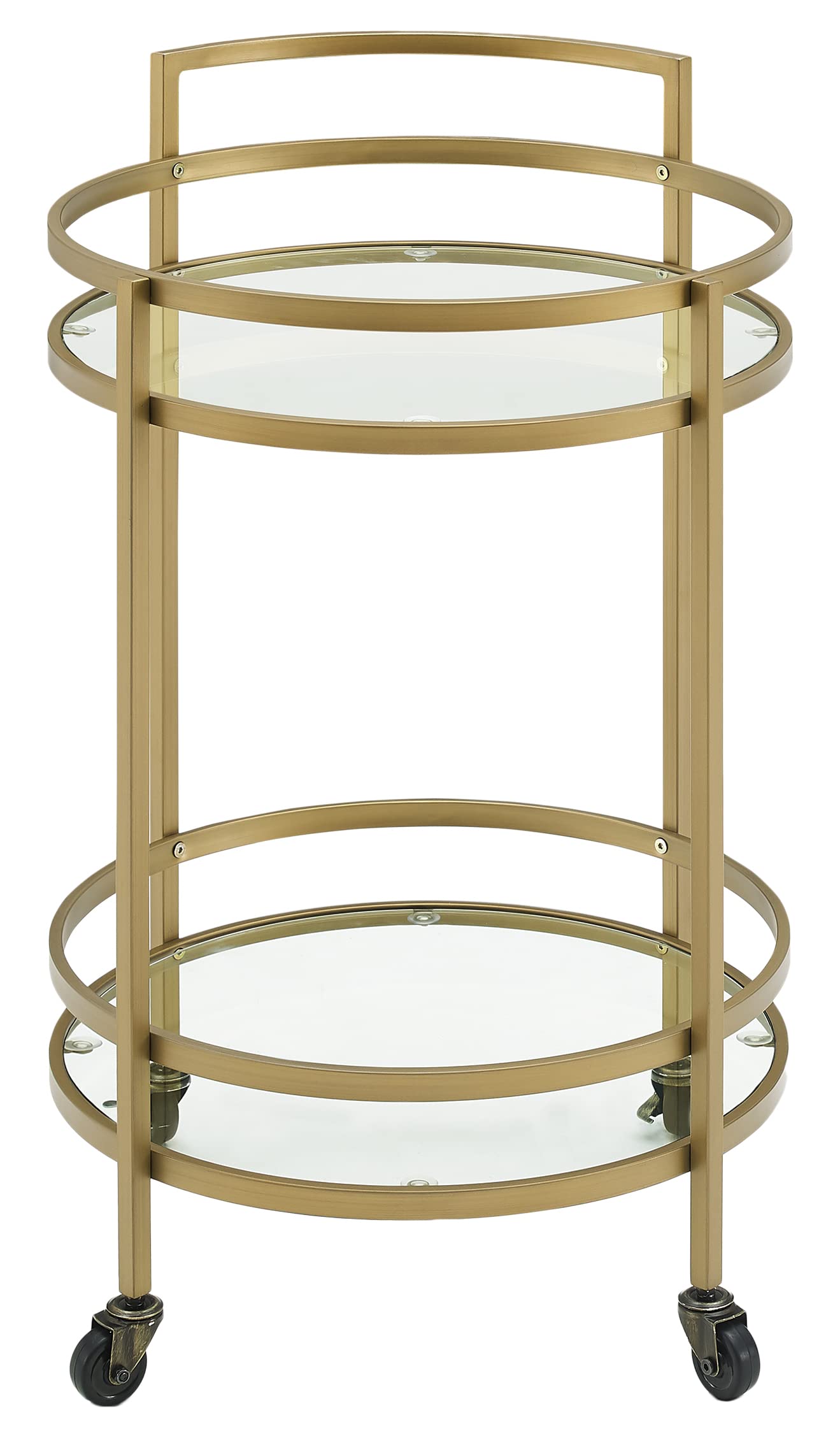 Crosley Furniture Bailey Modern Round Rolling Bar Cart with Storage Shelf and Caster Wheels, Gold