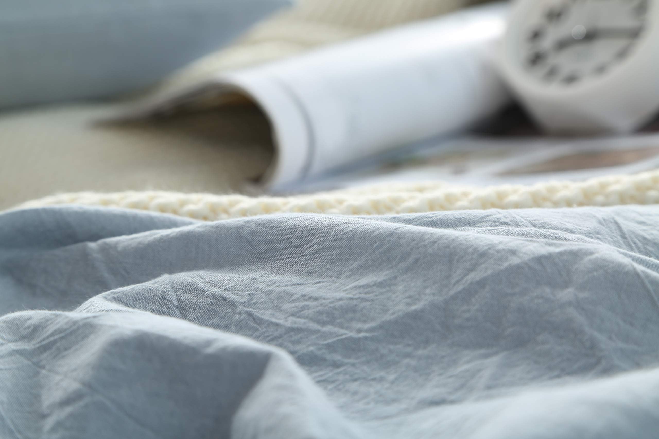 F.Y.Dreams 100% Washed Cotton Duvet Cover For Weighted Blanket 48X72 Inches With 8 Ties, Zipper On Long Side/Light Blue/Just Duv