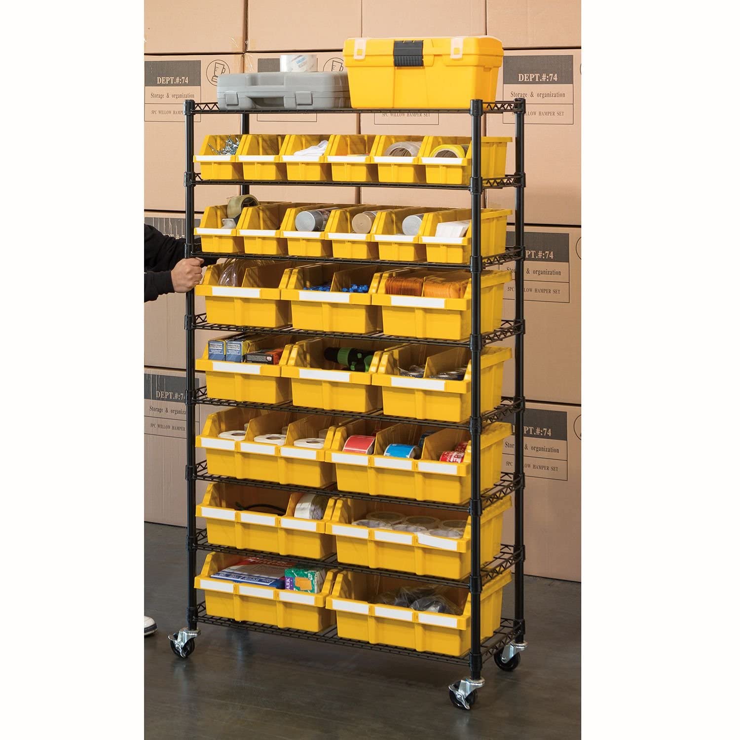Seville Classics Commerical Grade Nsf-Certified Bin Rack Storage Steel Wire Shelving System - 24 Bins - Yellow