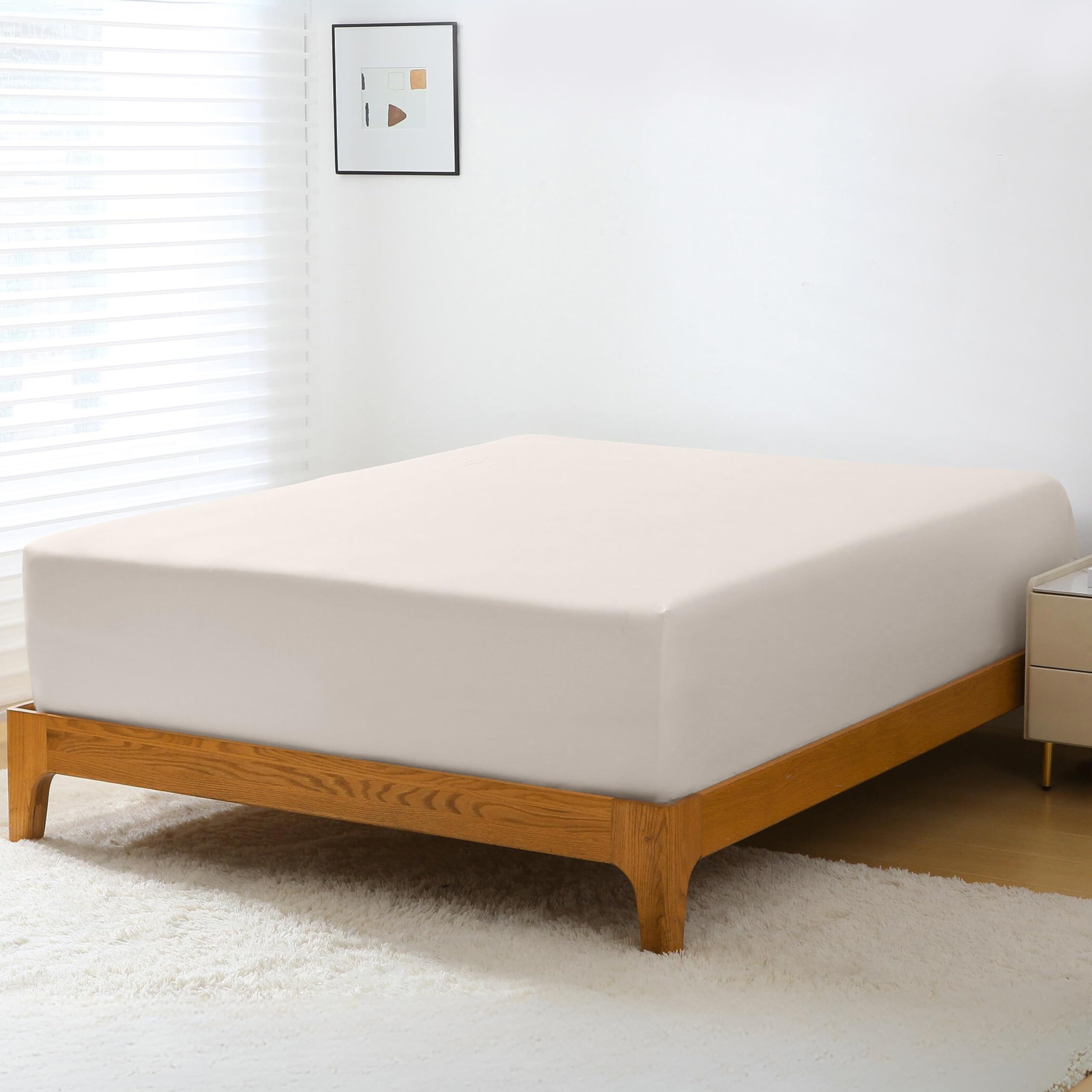 Gokotta Fitted Sheet Only - 15 Inch Pocket, 100% Rayon Made From Bamboo, Super Soft And Cooling Bottom Sheet With Elastic Corner