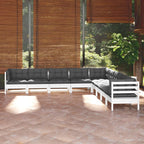 vidaXL Solid Pinewood Patio Lounge Set 9 Piece with Cushions Garden Outdoor Lawn Yard Terrace Balcony Wooden Seat Seating Furniture White