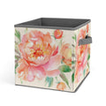 JTREHY Peach Peony Printed Foldable Storage Box, 10.6 Inches Fabric Storage Box for Wardrobe, Bedroom, Utility Room