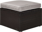 Crosley Furniture Palm Harbor Wicker Outdoor Ottoman Foot Rest for Patio, Deck, Porch, Brown with Gray Cushions
