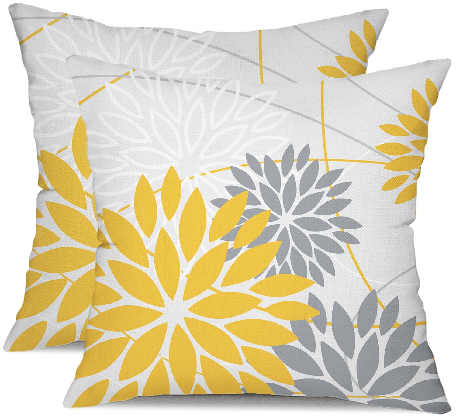 Yellow And Grey Floral Pillow Covers 20X20 Set Of 2 Outdoor Waterproof Decorative Throw Pillows Summer Pillow Covers Polyester C